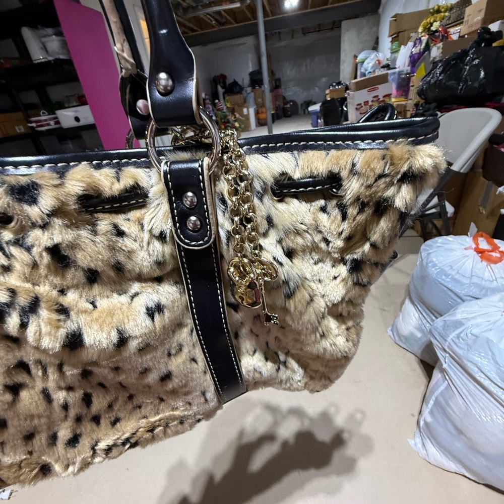 Apt. 9 Faux Leopard Print Satchel with Black Trim and Gold Charm - Picture 10 of 16